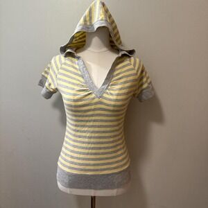 Y2K L.A. Blues Yellow and Grey Striped Hooded Shirt Size Women's XS